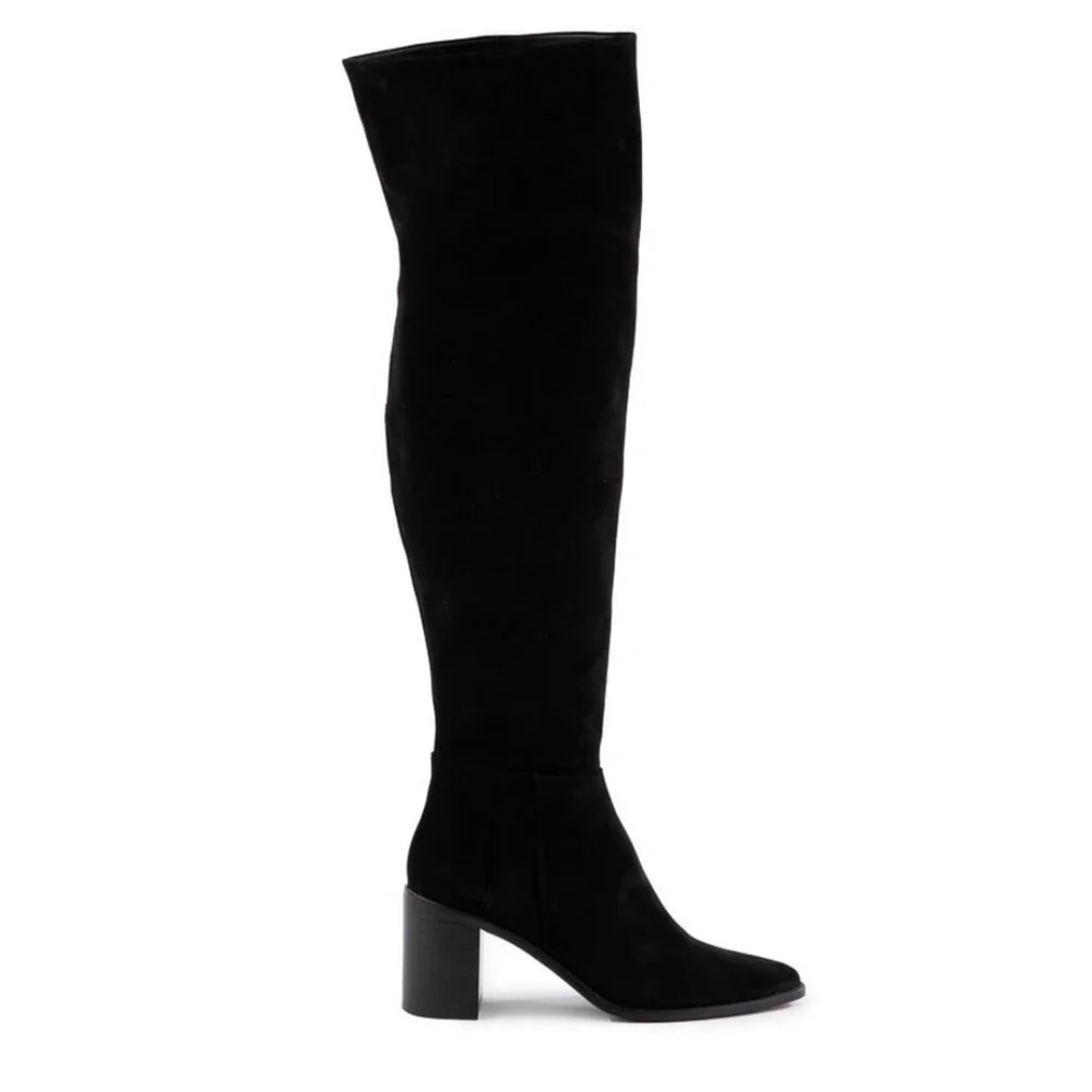 Seychelles Classic Microsuede Over the Knee Block Boots 7 M BLACK Regular Calf